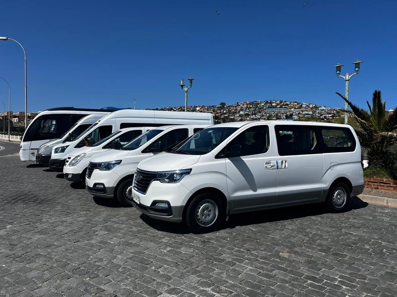 Vehículos de TransVE Tours junto a la costa